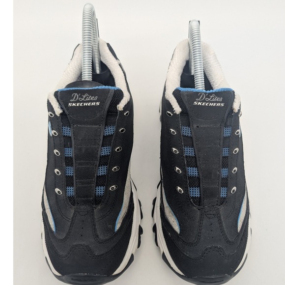 Skechers Sport Shoes Women Size 8 Black Blue Silver D'Lites Chunky Sneakers - Picture 2 of 14